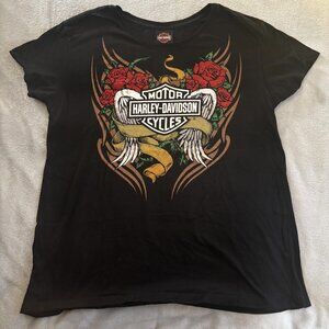 Harley-Davidson Rose Graphic Tee 2XL Black Biker Y2K Deadwood SD